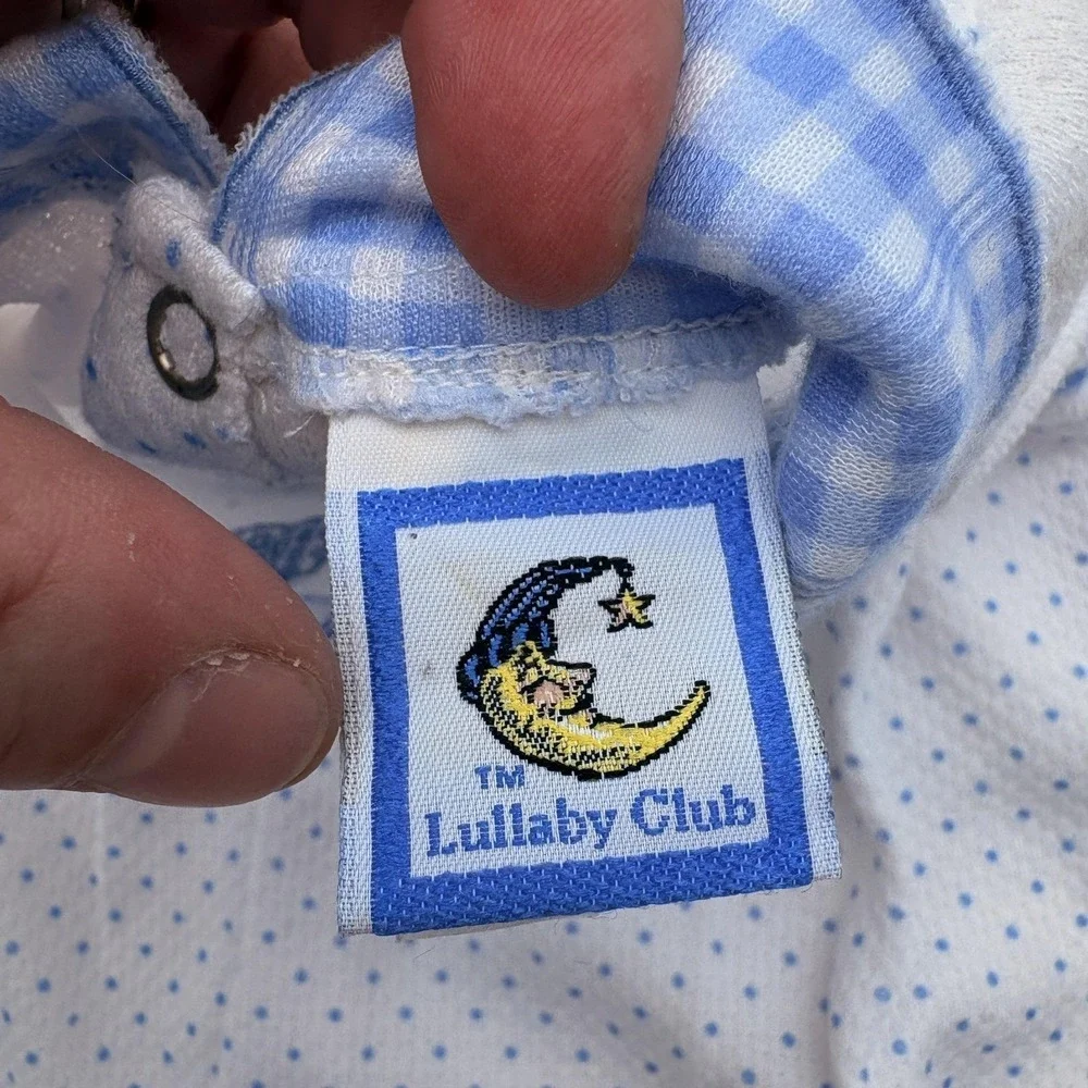 Lullaby Club Coverall Boys 3-6 Months White Blue ABC Polka Dot Footed One Piece‎